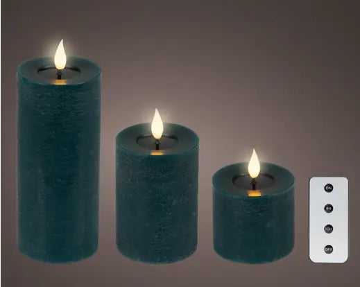 LED box 3 stuks Real Kaars voor binnen met afstandsbediening - Smaragd