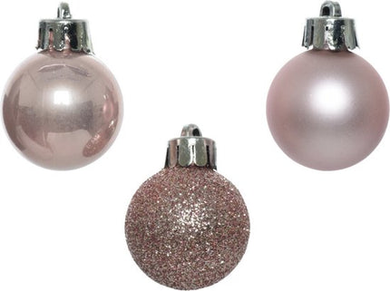 Kerstballen kunststof - koker 14 stuks - poederroze - Ø 3cm