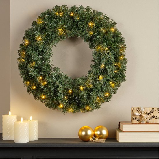 Imperial Krans met LED verlichting - 60x16cm - groen+warm wit