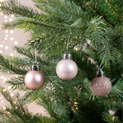 Kerstballen kunststof - koker 14 stuks - poederroze - Ø 3cm
