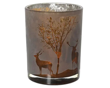Theelichthouder glas -10 x H 12,5 cm - Lichtbruin