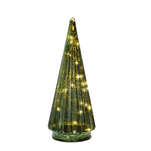 Micro LED Boom glas - 10xh.24 cm - groen+warm wit
