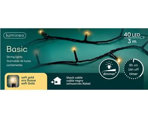 Lumineo LED Basic lights voor binnen en buiten - 300cm - 40 lamps - soft gold