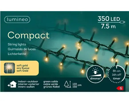 Lumineo LED Compact Lights voor binnen+buiten - 7,5 meter - 350 lamps - Soft Gold