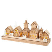 LED houten Kerstdorp - 30xh.13,5x8 cm - naturel+warm wit